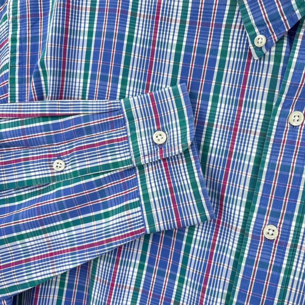 Polo Ralph Lauren Shirt Mens XL‎ Blue Pink Plaid Button Up Tartan Blake Vintage